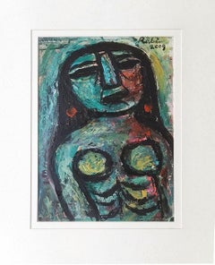 Women, Acrylic on Paper, Blue, Green Colors by Rabin Mondal “In Stock”