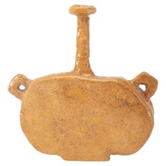 Unique High Neck Flat Large Ceramic Vessel, Light Brown by Willem Van Hooff