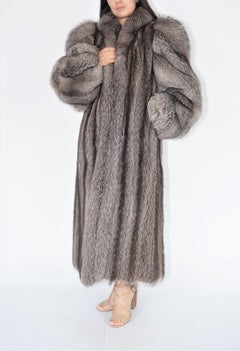 Raccoon fur coat with silver fox trim and sleeves size 8-10