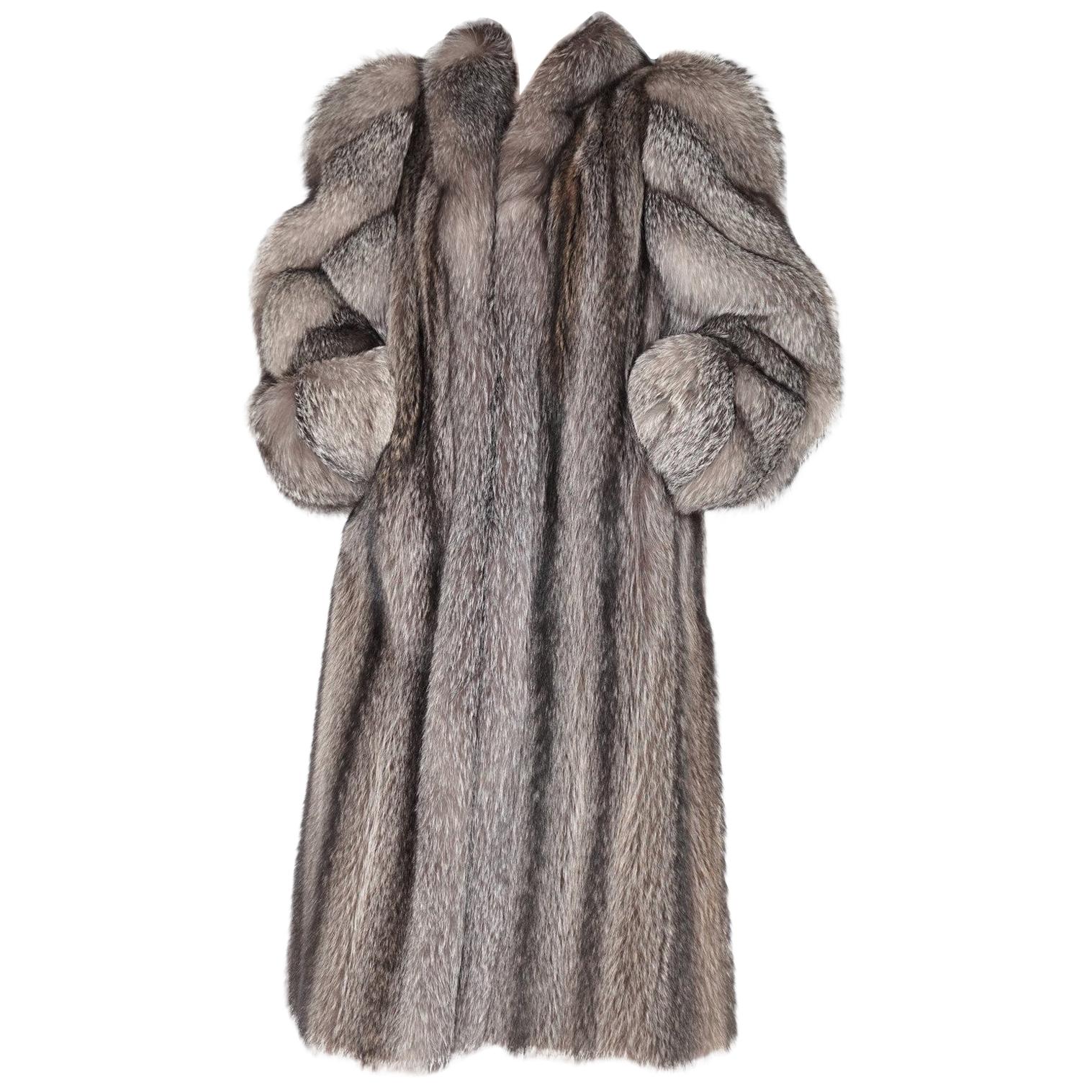 Raccoon fur coat with silver fox trim and sleeves size 8-10