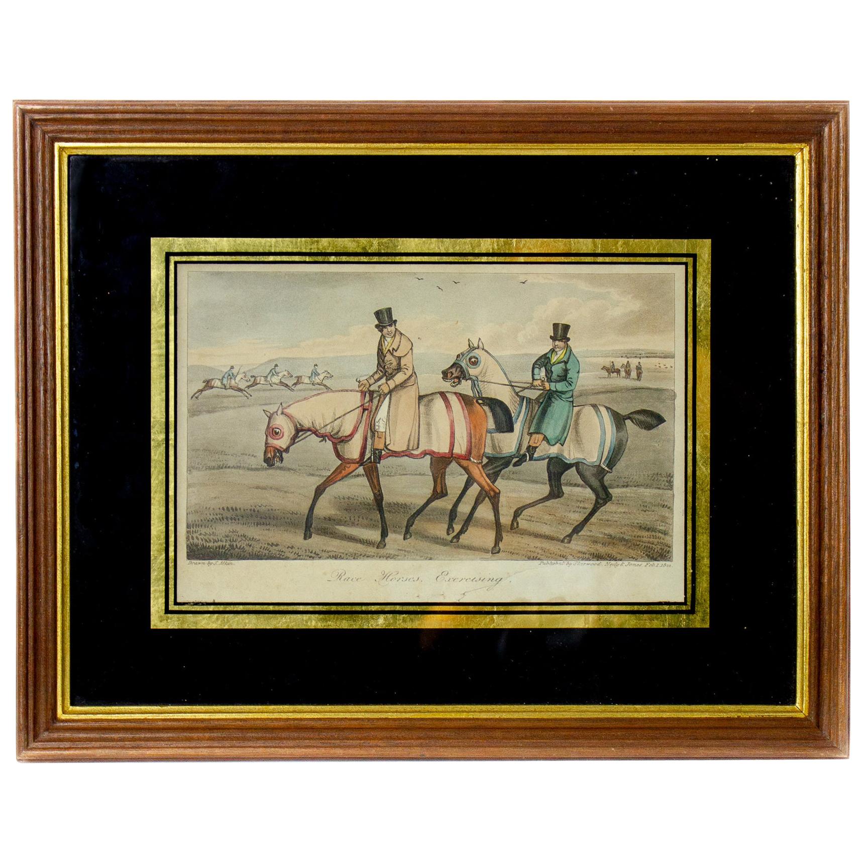 “Race Horses. Exercising” Figurative Print on Paper, 19th Century, Animal, Horse For Sale