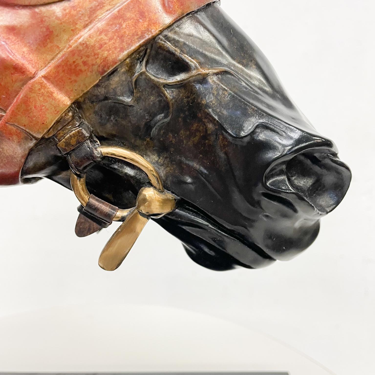  Racehorse Head Bust Sculpture Bronze Blinkers signed Pam Foss For Sale 6
