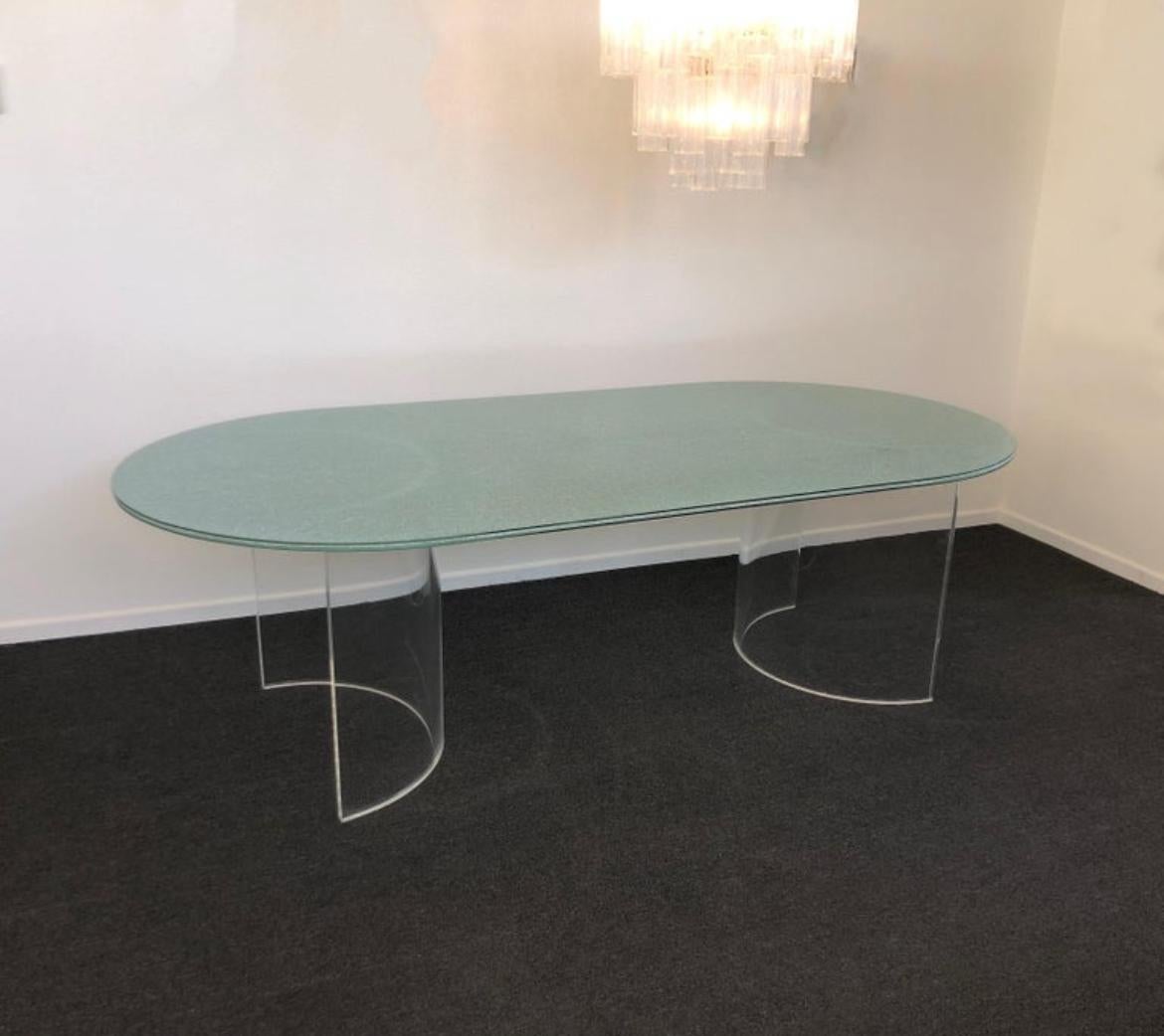 American Racetrack Crackle Glass and Lucite Dining Table by Steve Chase