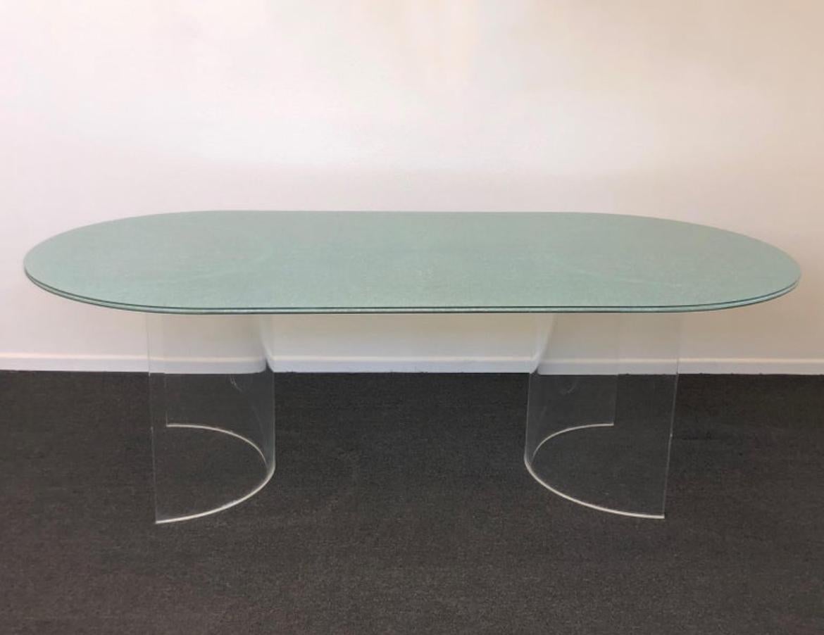 Racetrack Crackle Glass and Lucite Dining Table by Steve Chase 2