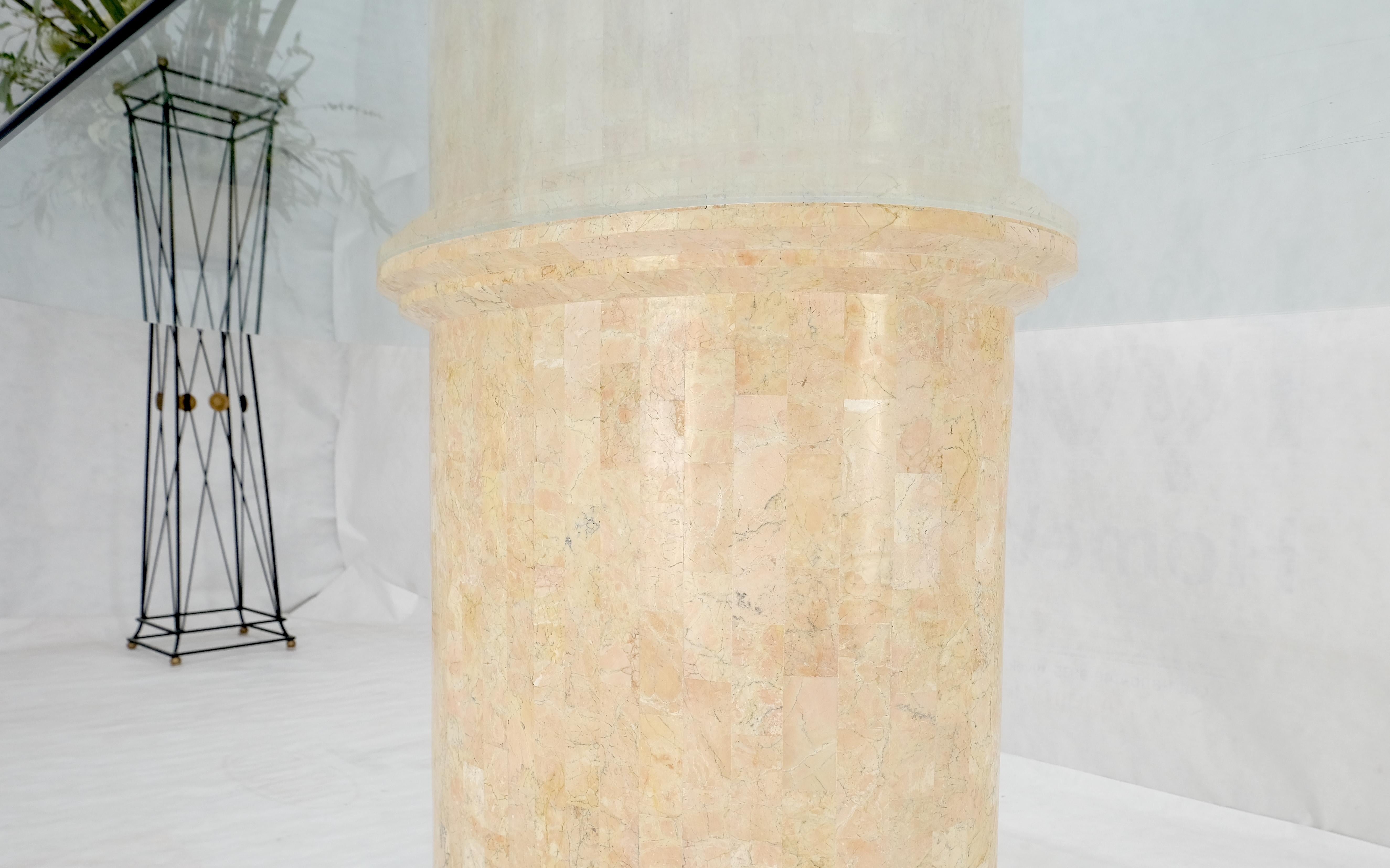 Racetrack Oval Glass Top Single Tessellated Marble Pedestal Base Dining Table  (20. Jahrhundert) im Angebot