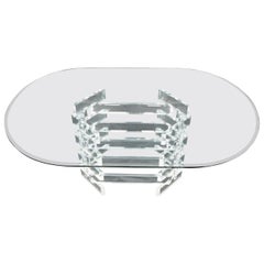 Racetrack Oval Glass Top Stacked Lucite Blocks Base Dining Table