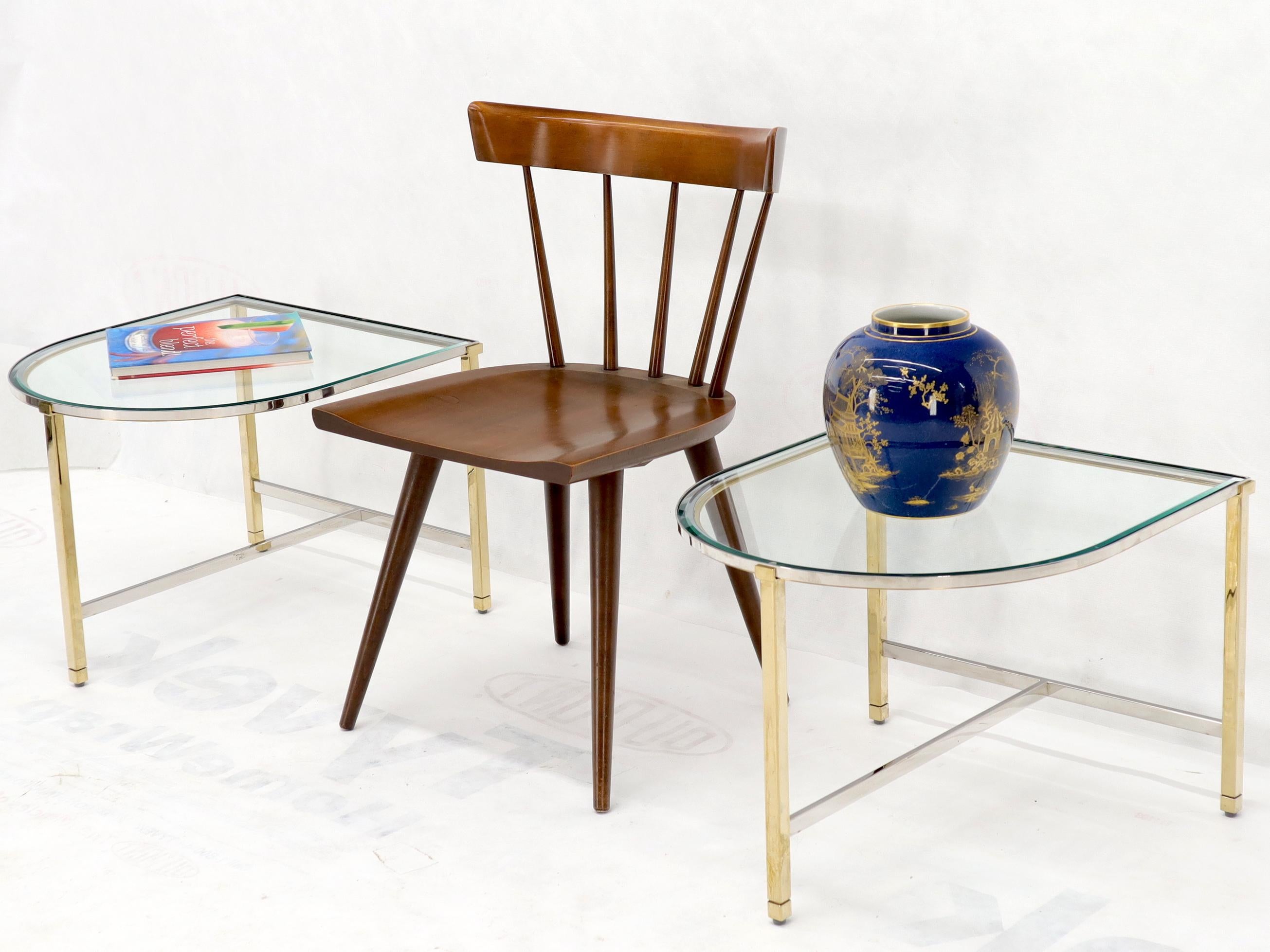 Mid-Century Modern brass chrome and glass top two pieces coffee table. It could be used separately as pair of end tables stands or occasional tables.