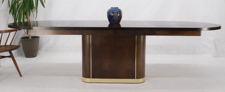 Racetrack Oval Single Pedestal Base Brass Espresso Dining Conference Table For Sale 2