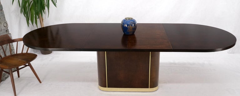 Racetrack Oval Single Pedestal Base Brass Espresso Dining Conference Table For Sale 3