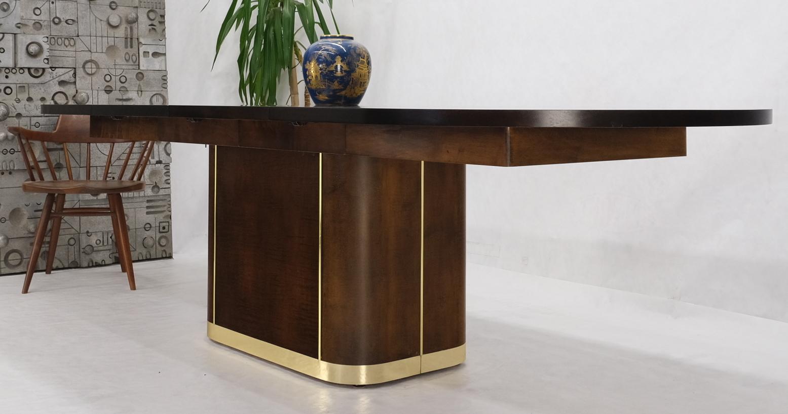 Racetrack oval single pedestal base brass espresso dining conference table.
2x20