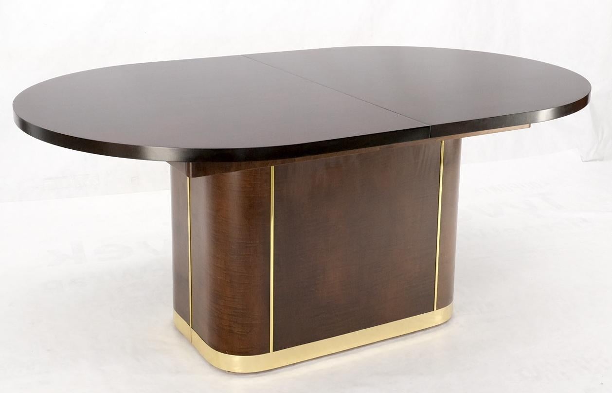 American Racetrack Oval Single Pedestal Base Brass Espresso Dining Conference Table
