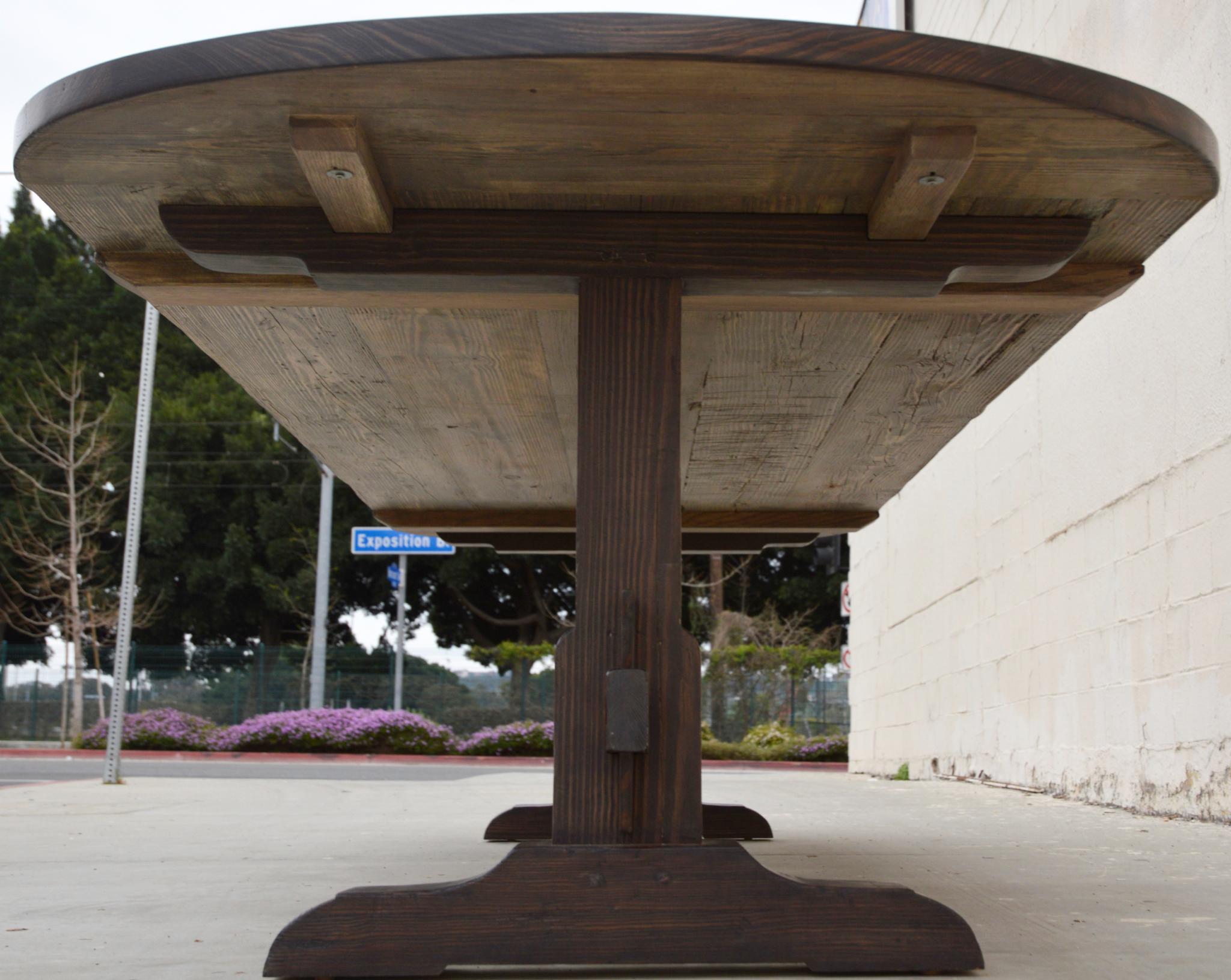 Contemporary Racetrack Trestle Table Made from Reclaimed Pine For Sale