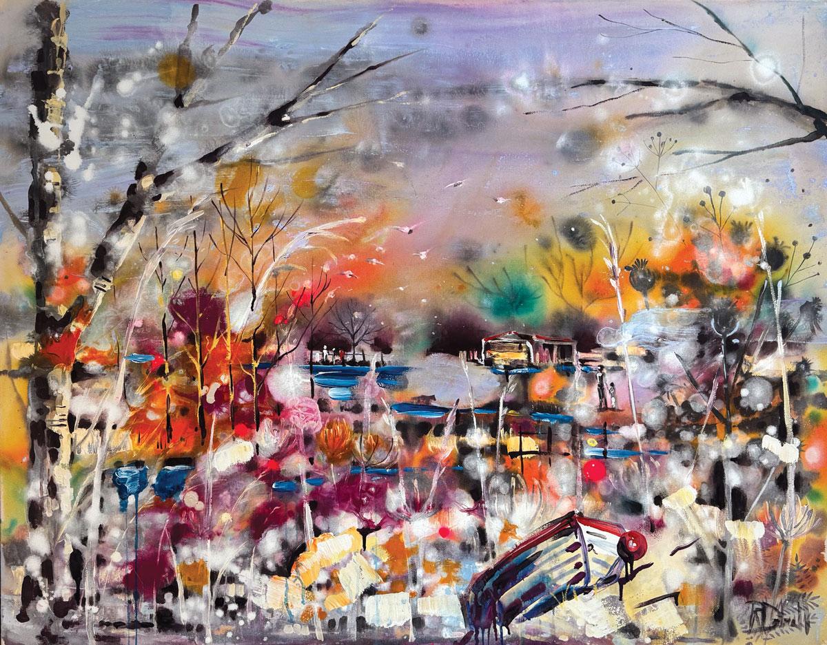Ein gemütlicher Spaziergang. Herbstliche Landschaft. Acryl auf Leinwand. Von Racheal Dalzell