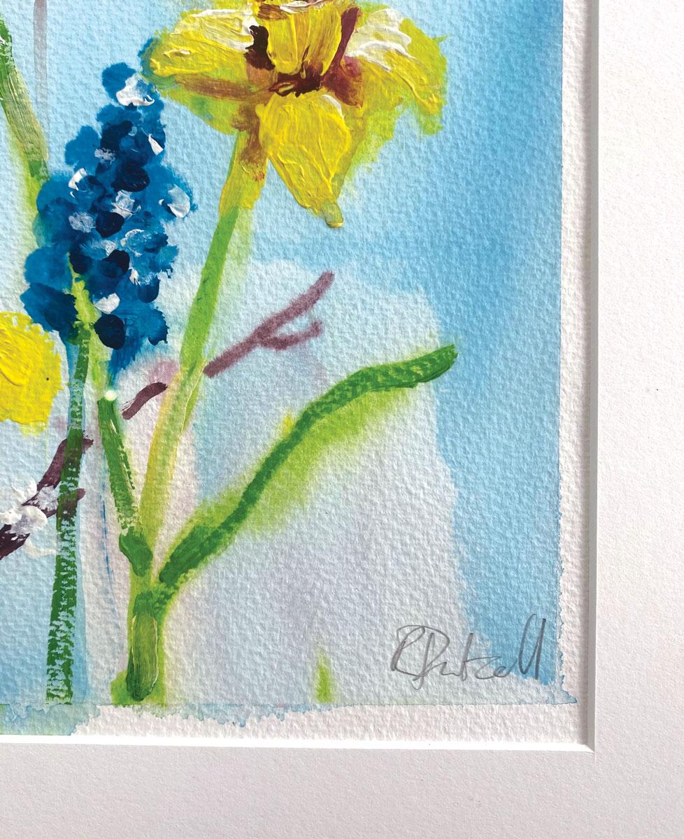 Une succession de fleurs printanières. par Rachael Dalzell. Acrylique sur papier. en vente 5
