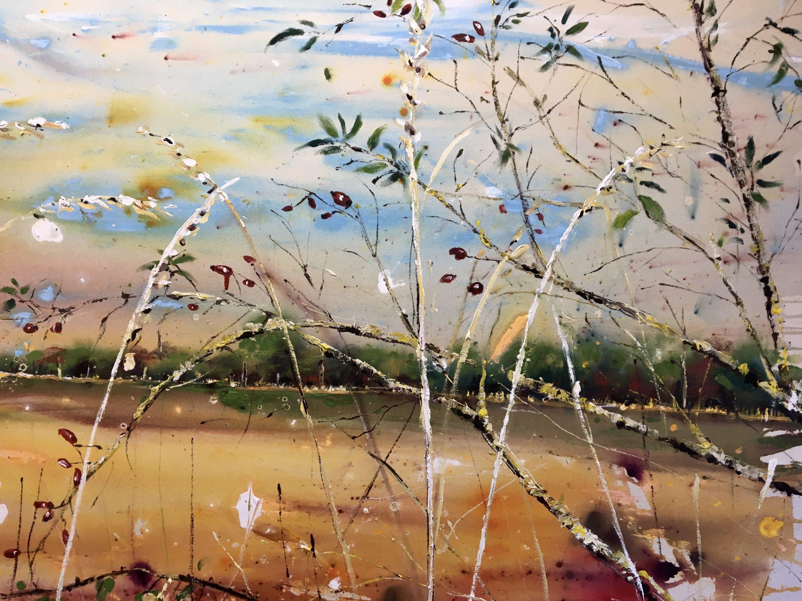 Across the Fields in Autumn by Rachael Dalzell.  Acrylic on canvas For Sale 3