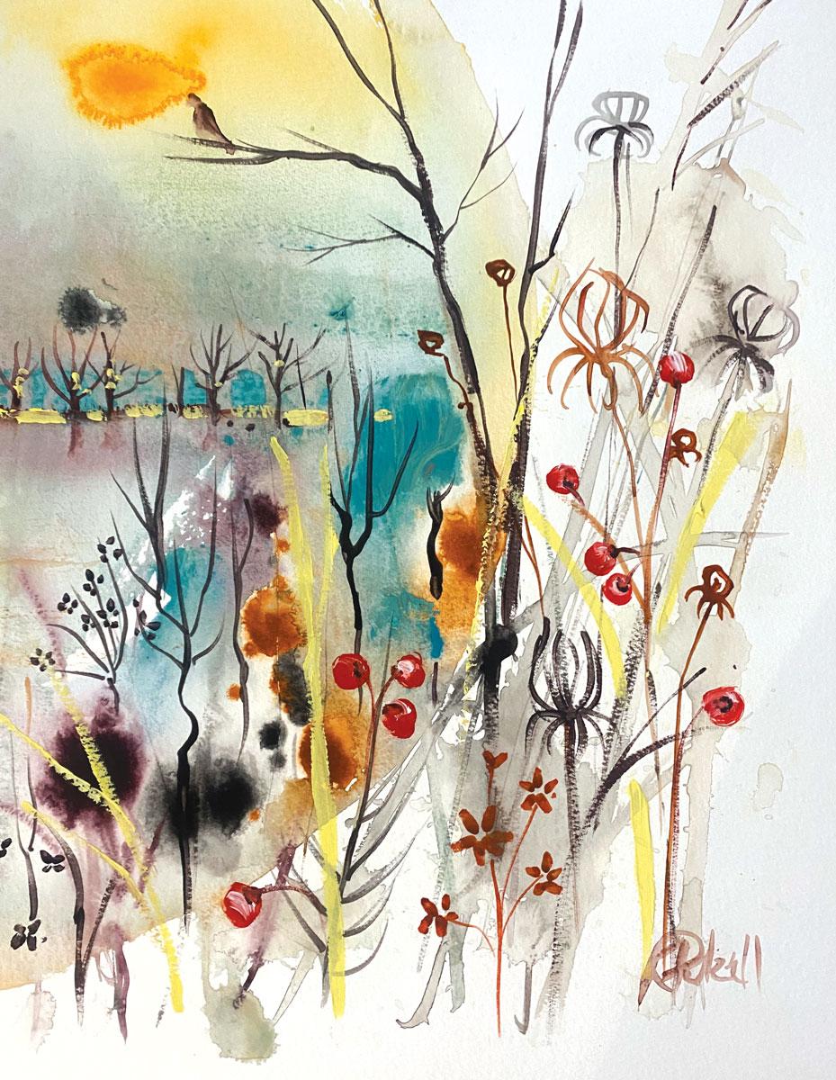 Ein Echo des Winters (Beige), Landscape Painting, von Rachael Dalzell