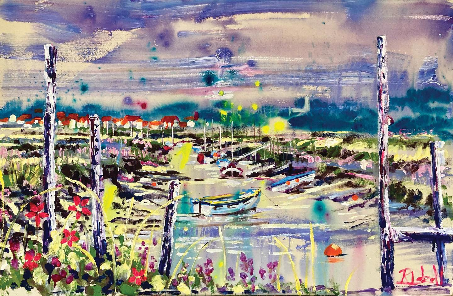 Inspired by the marshes and churches on the north Norfolk coast.  Based on the view along Morston creek to Blakeney in the distance.

Rachael Dalzell’s paintings are colourful and expressive.  Her free and lively use of paint through various