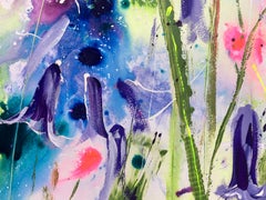 Hidden magic of bluebells by Rachael Dalzell.  Colourful floral painting.