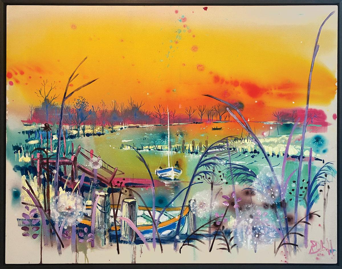 Bateaux au coucher du soleil - Painting de Rachael Dalzell