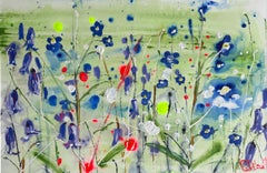 Charming Bluebells by Rachael Dalzell. Acrylic on paper. Wood frame..