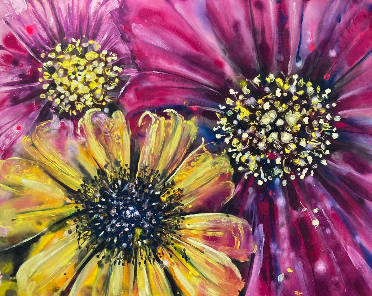 Cosmos and Rudbeckia - Painting by Rachael Dalzell