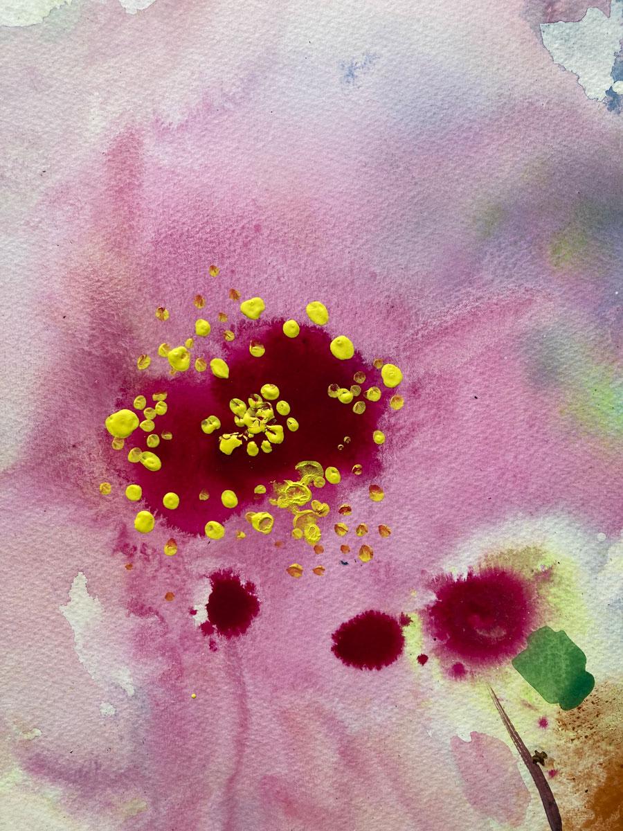 Cosmos from the garden (Beige), Landscape Painting, von Rachael Dalzell