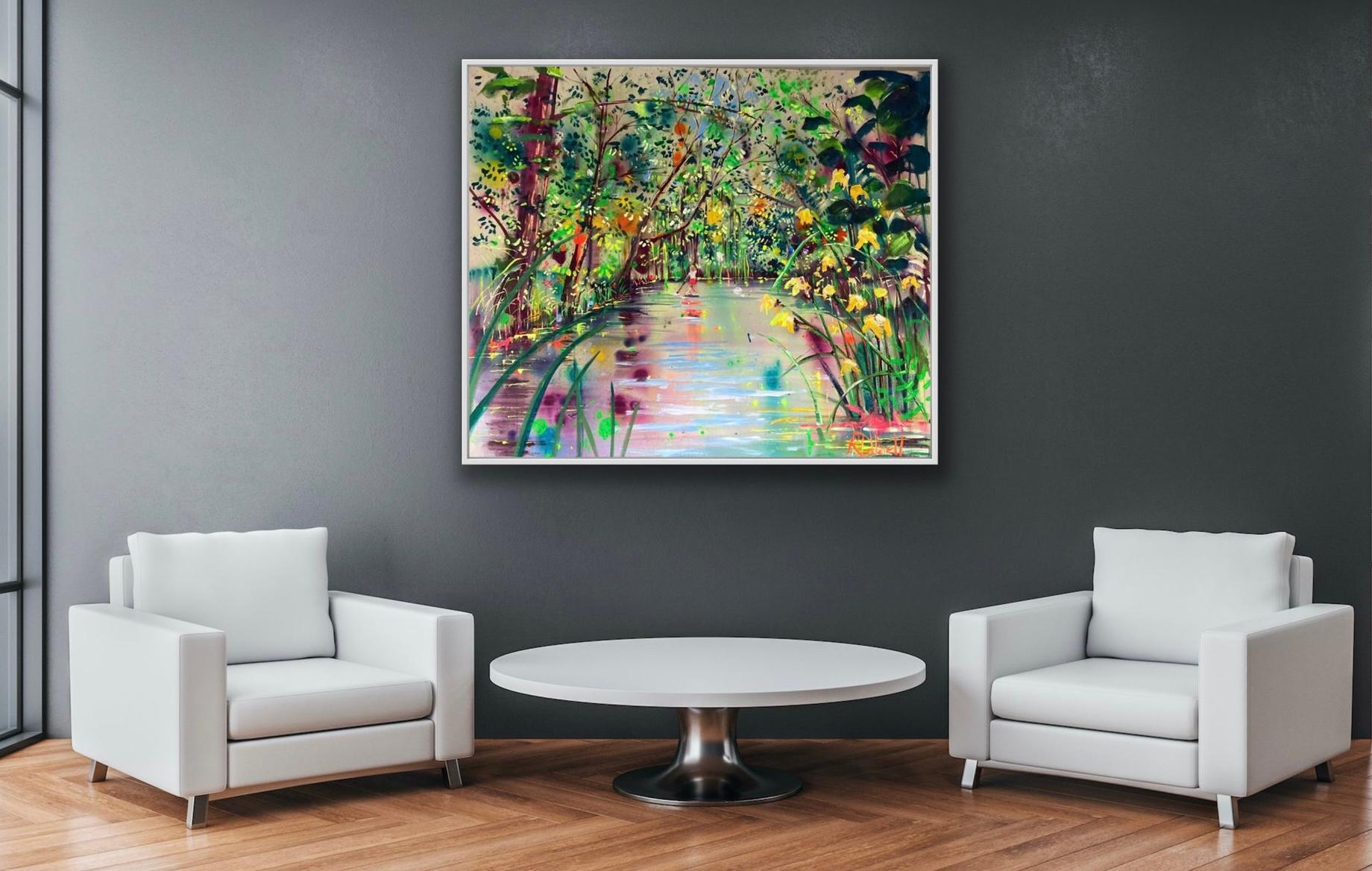 rêves de jour sur la rivière par Rachael Dalzell. Acrylique sur toile, cadre de plateau en vente 4