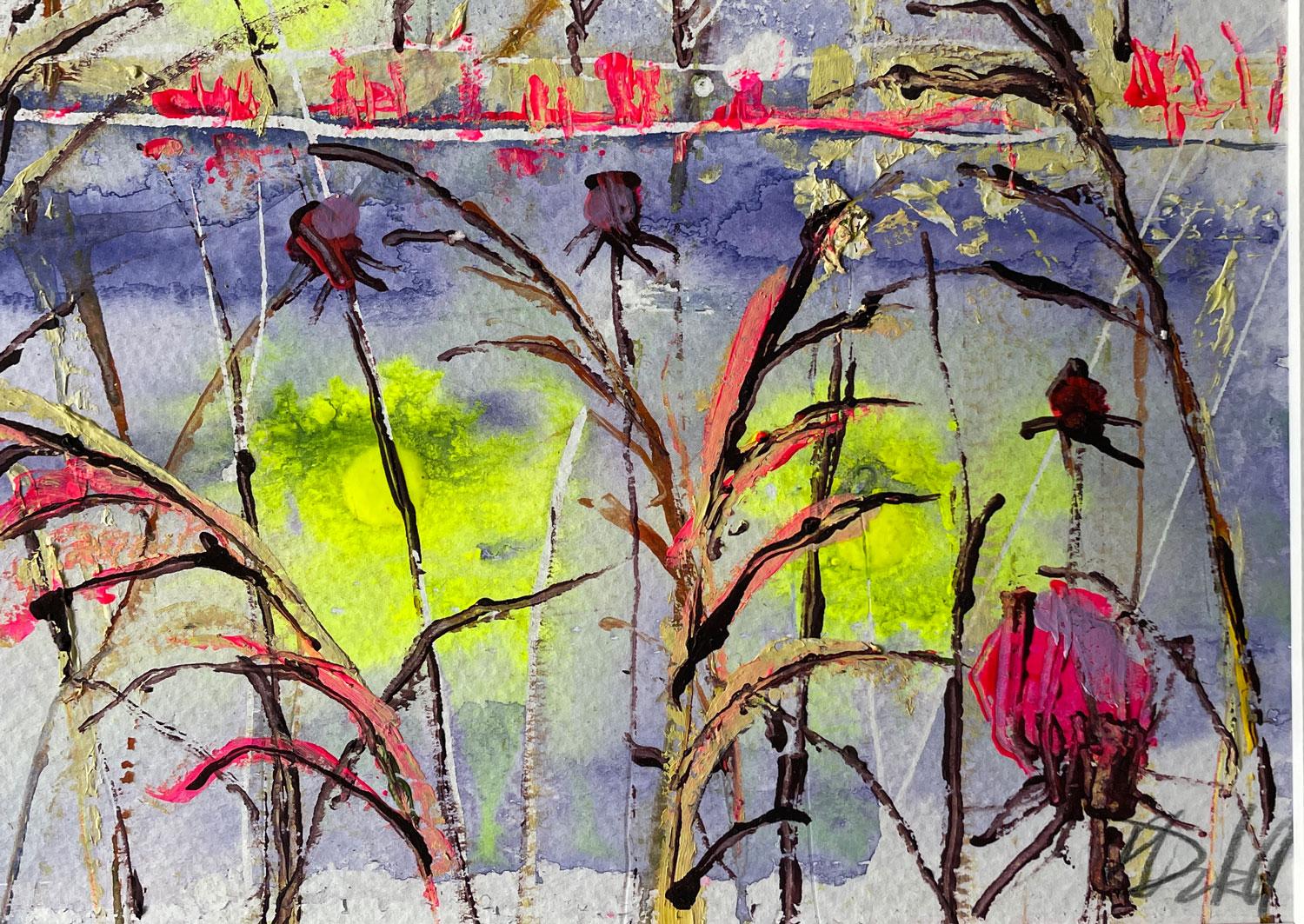 Dusk on the marshes. by Rachael Dalzell. Acrylic on paper. 2