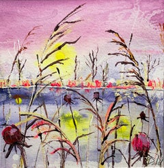 Dusk on the marshes. by Rachael Dalzell. Acrylic on paper.