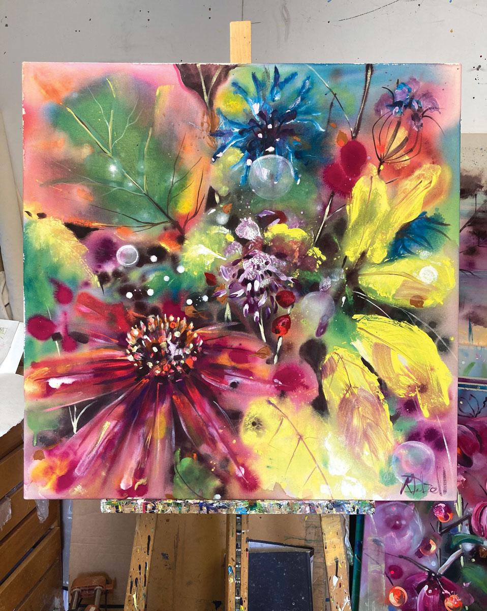 Echinacea und Klee (Braun), Landscape Painting, von Rachael Dalzell