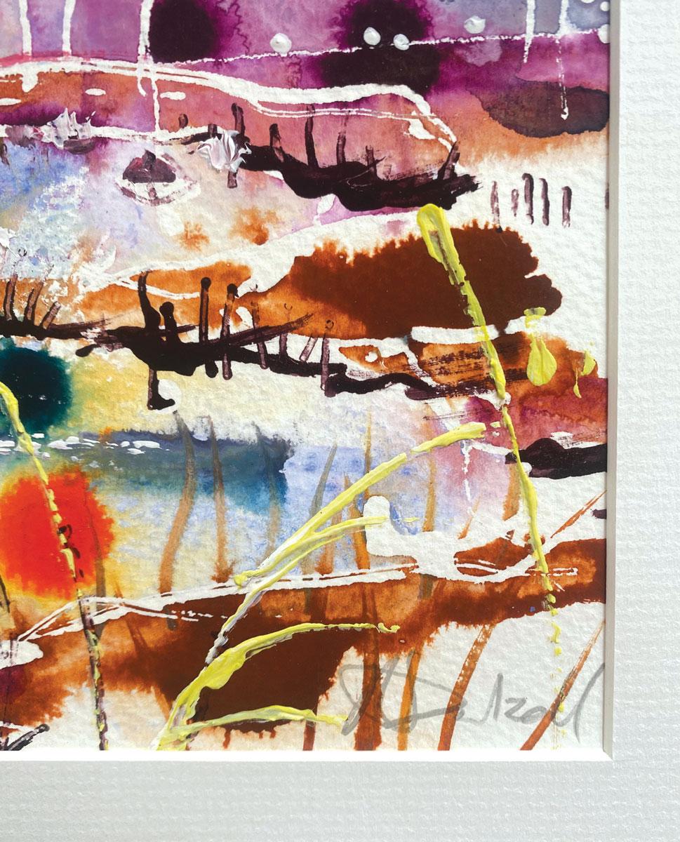 Le opere su carta di Rachael sono particolarmente organiche.  La vernice diluita viene lasciata migrare su una superficie umida, i bastoncini vengono utilizzati per strofinare e graffiare,  Gli schizzi più pesanti vengono lasciati cadere, le linee