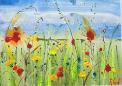 Field of Dreams by Rachael Dalzell. Acrylic on paper. White wood frame