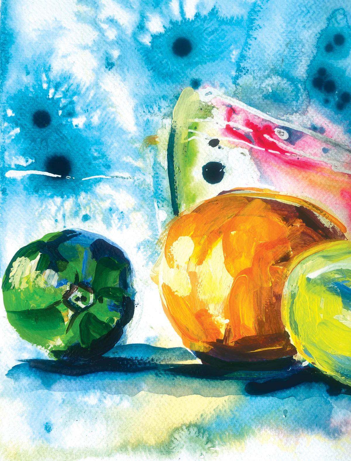 Fruit series #1 by Rachael Dalzell. Acrylic on paper.  For Sale 3