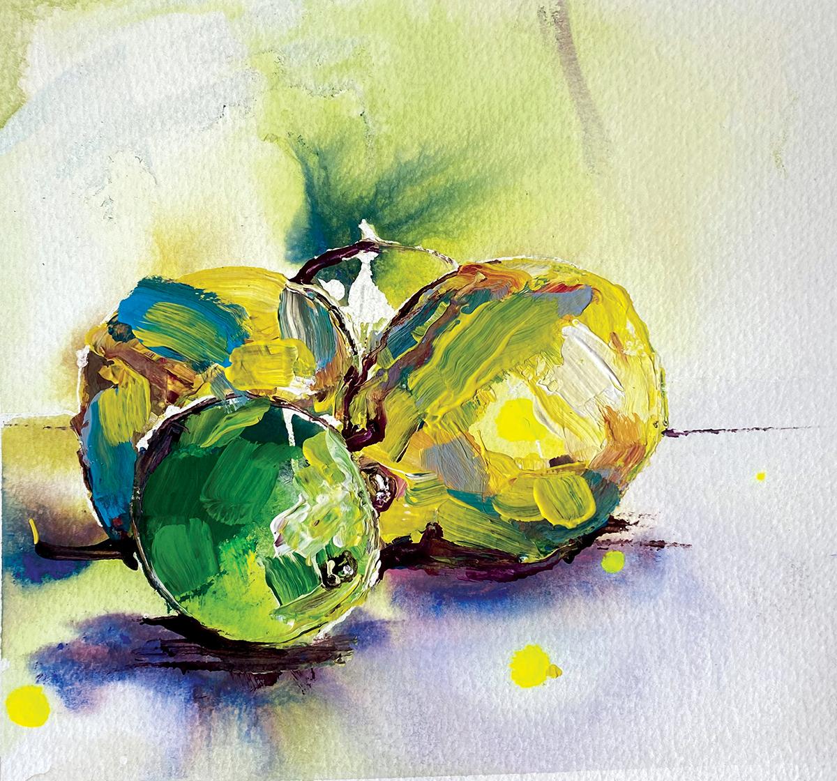 Fruit series #4 by Rachael Dalzell. Acrylic on paper. 