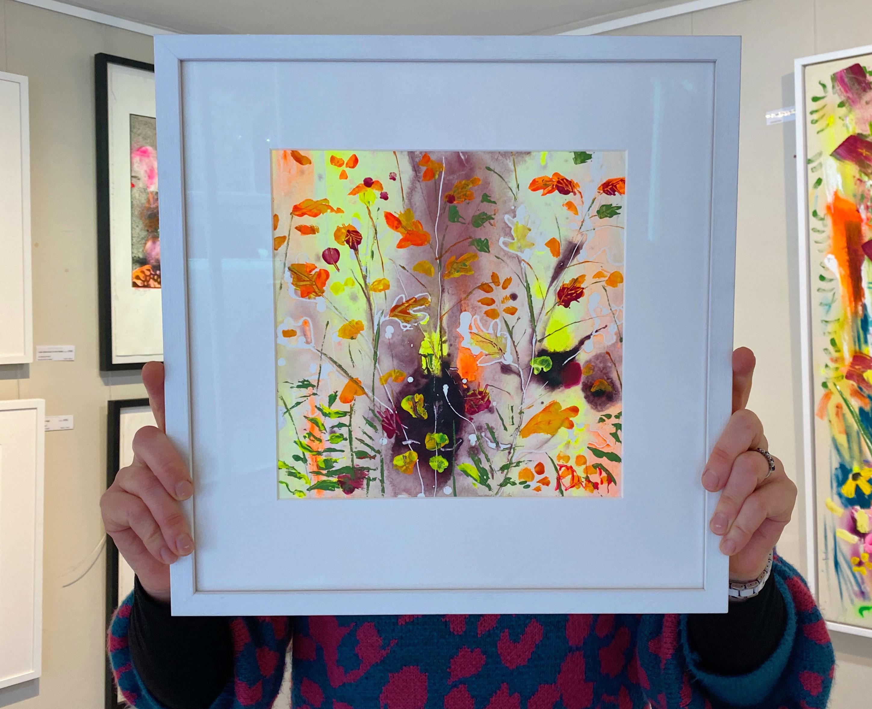 A small piece filled with autumn colour.  This vibrant work conveys the artists love of the changing shapes and colours of the seasons.

Rachael’s works on paper are particularly organic.  Diluted paint is allowed to migrate on a damp surface,