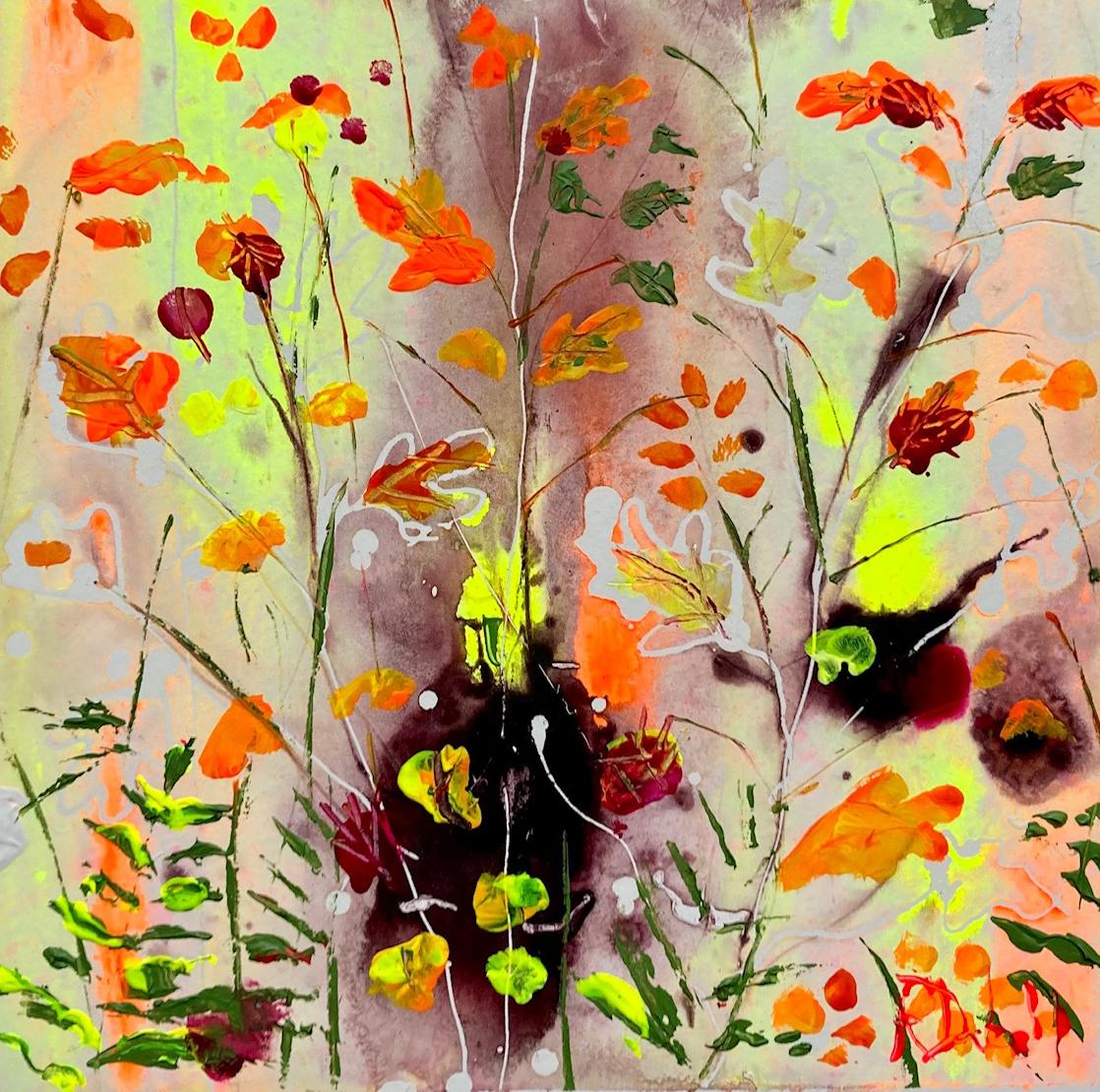 Fire of the forest. Acrylic on paper. White wood frame