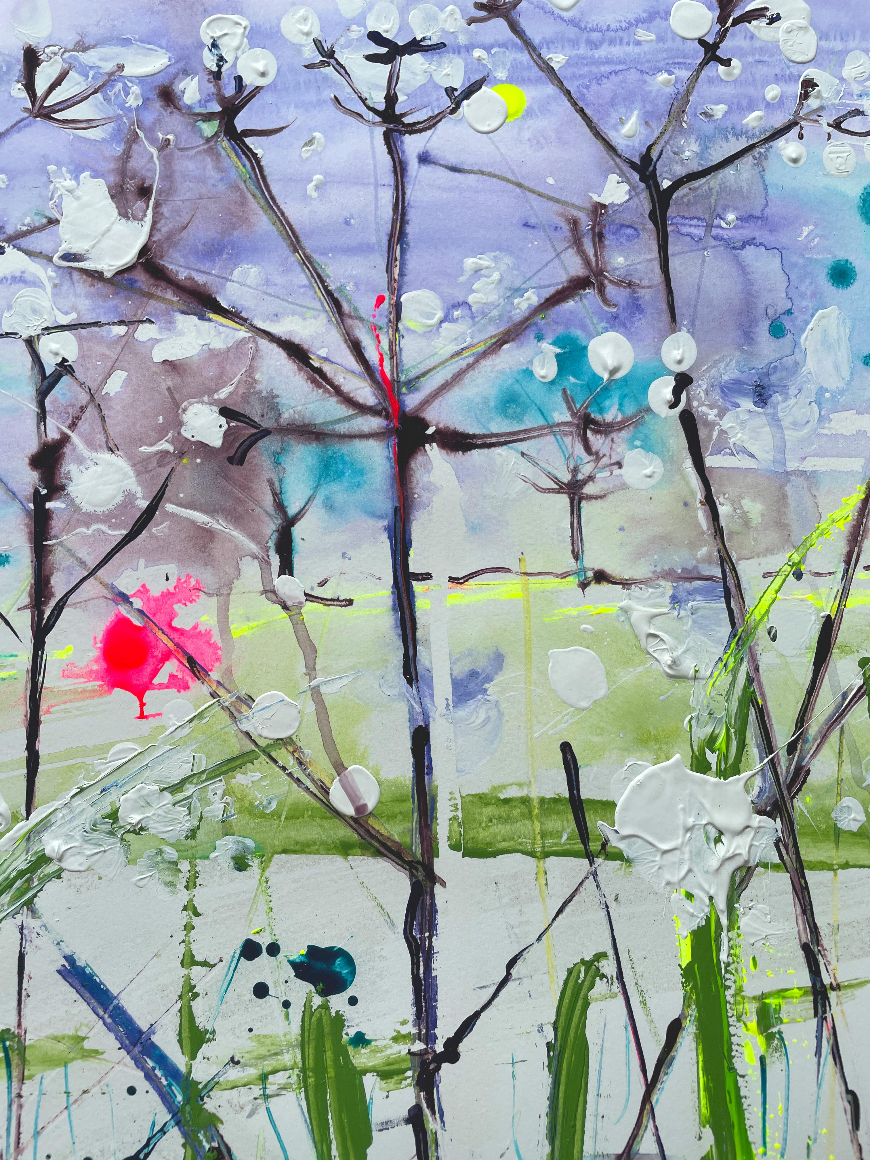 Late afternoon in the fields by Rachael Dalzell. Acrylic on paper. Unframed. For Sale 1