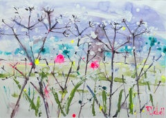 Late afternoon in the fields by Rachael Dalzell. Acrylic on paper. Unframed.