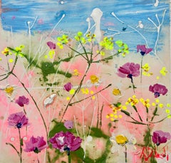 Let us be wildflowers by Rachael Dalzell. Acrylic on paper. White wood frame