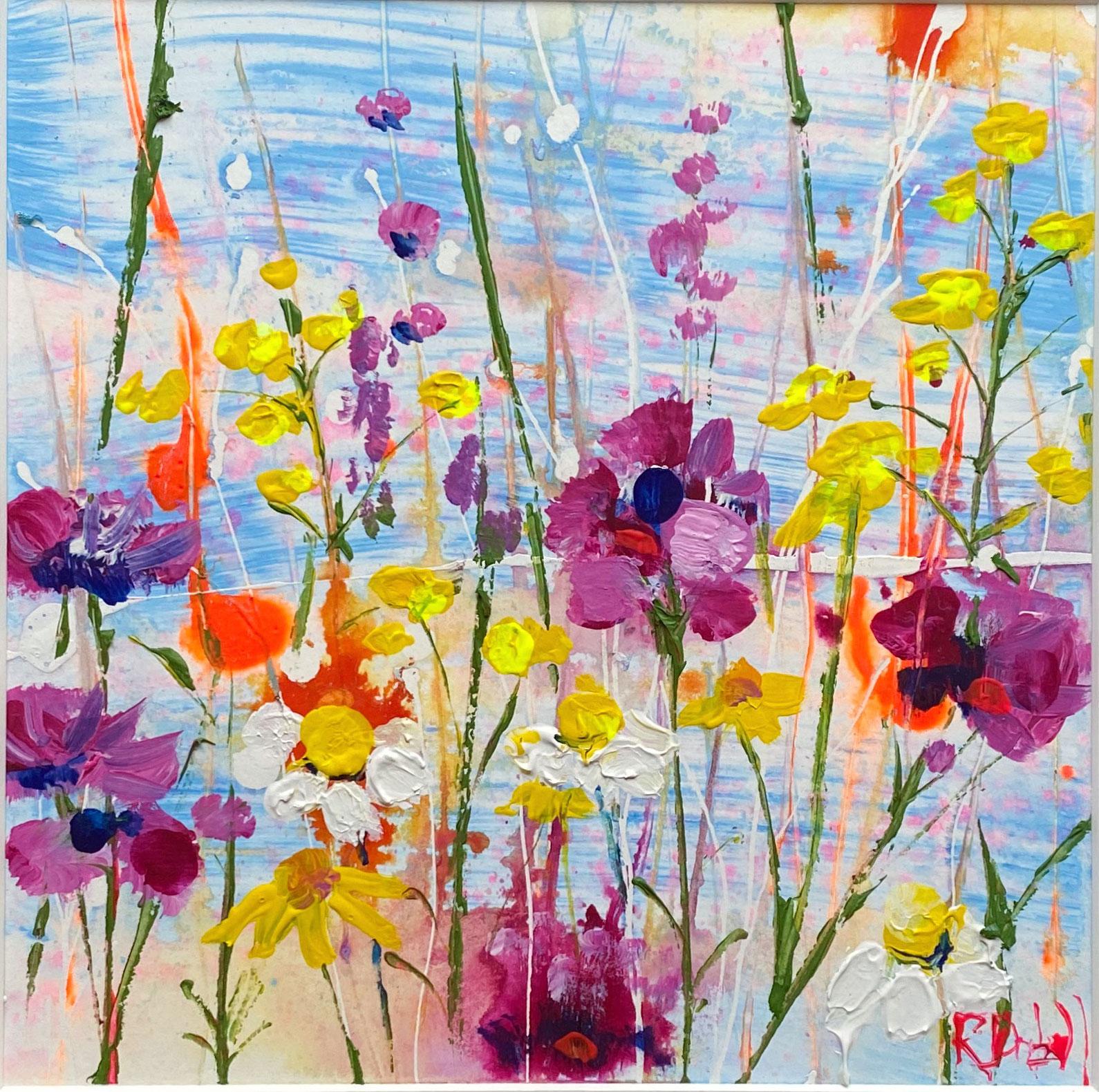 Midsummer Day by Rachael Dalzell. Acrylic on paper. White wood frame