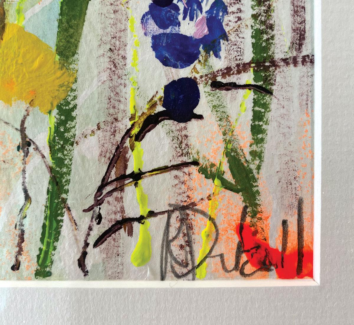 Muscari and Daffodils by Rachael Dalzell. Acrylic on paper. White wood frame 3