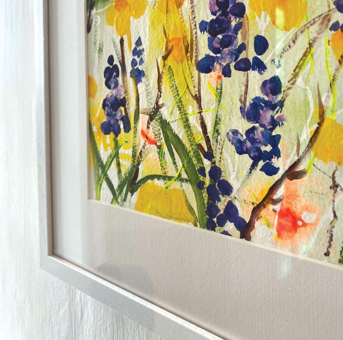 Muscari and Daffodils by Rachael Dalzell. Acrylic on paper. White wood frame 4