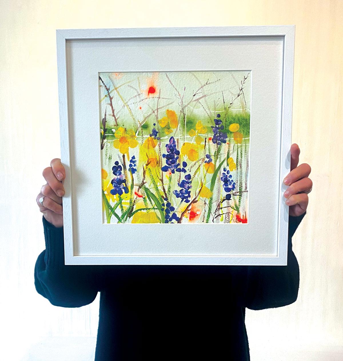 Muscari and Daffodils by Rachael Dalzell. Acrylic on paper. White wood frame 5