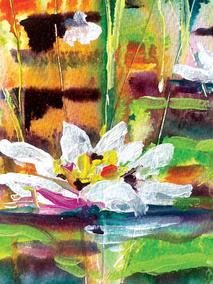 No noise except the birds and bees. by Rachael Dalzell. Acrylic on paper. For Sale 4