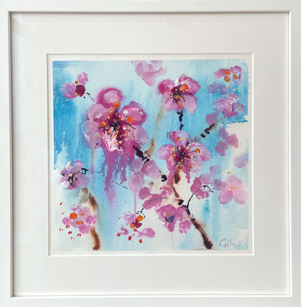 Rosa Blüten. von Rachael Dalzell. Acryl auf Papier. im Angebot 4