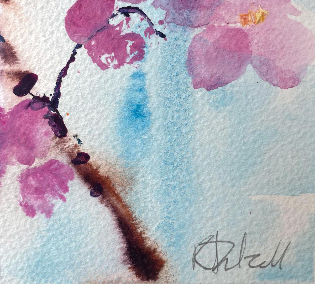 Rosa Blüten. von Rachael Dalzell. Acryl auf Papier. im Angebot 5