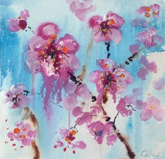 Fiori rosa. di Rachael Dalzell. Acrilico su carta.