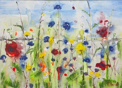 Poppies among cornflowers by Rachael Dalzell. Acrylic on paper. Unframed.