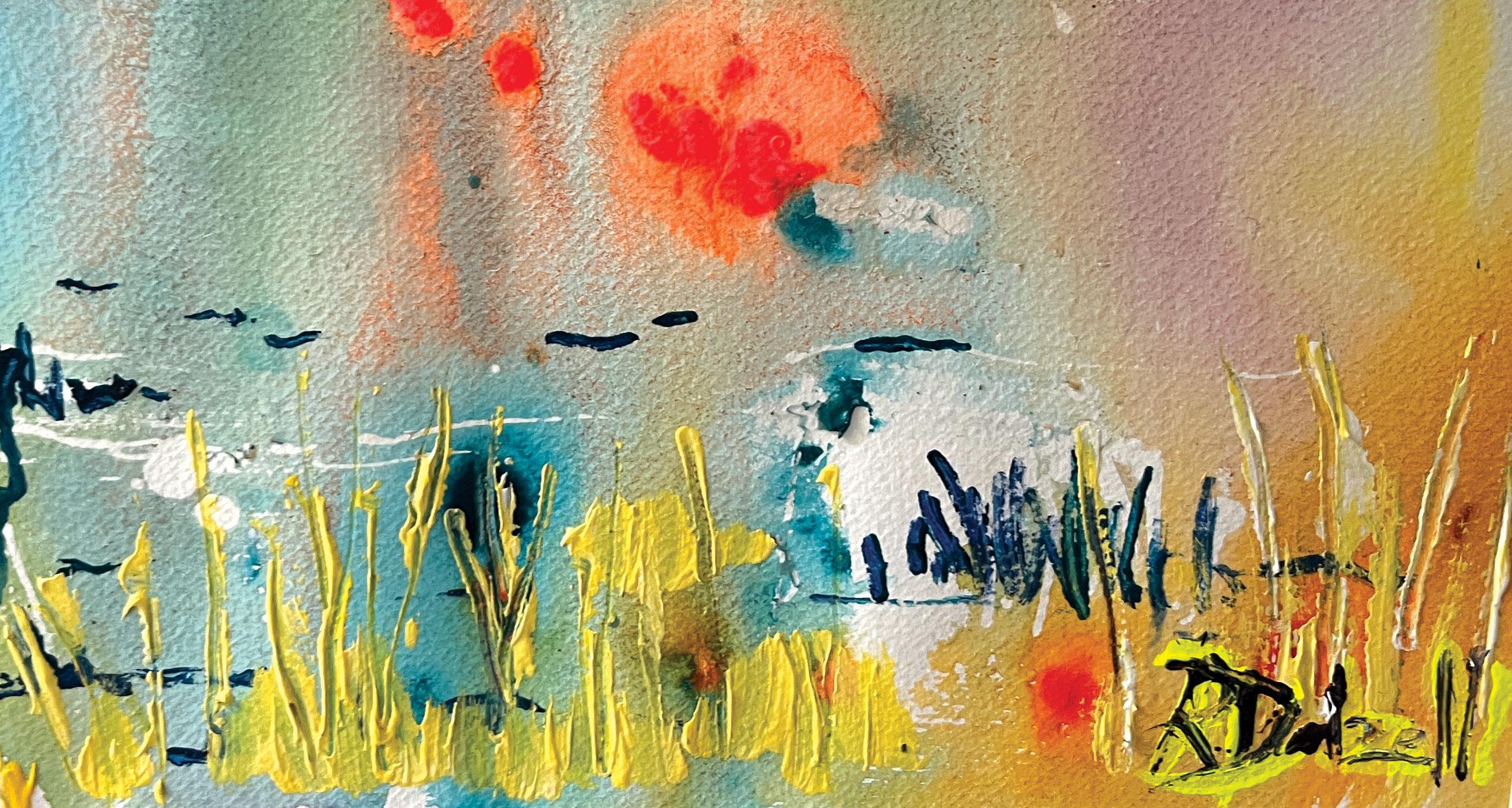 Reflections on a cold day - Brown Landscape Painting by Rachael Dalzell