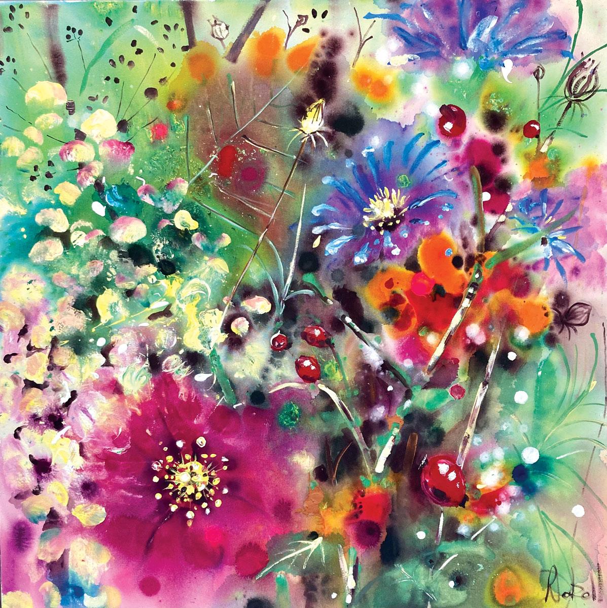 Hagebutte und Kosmos – Painting von Rachael Dalzell